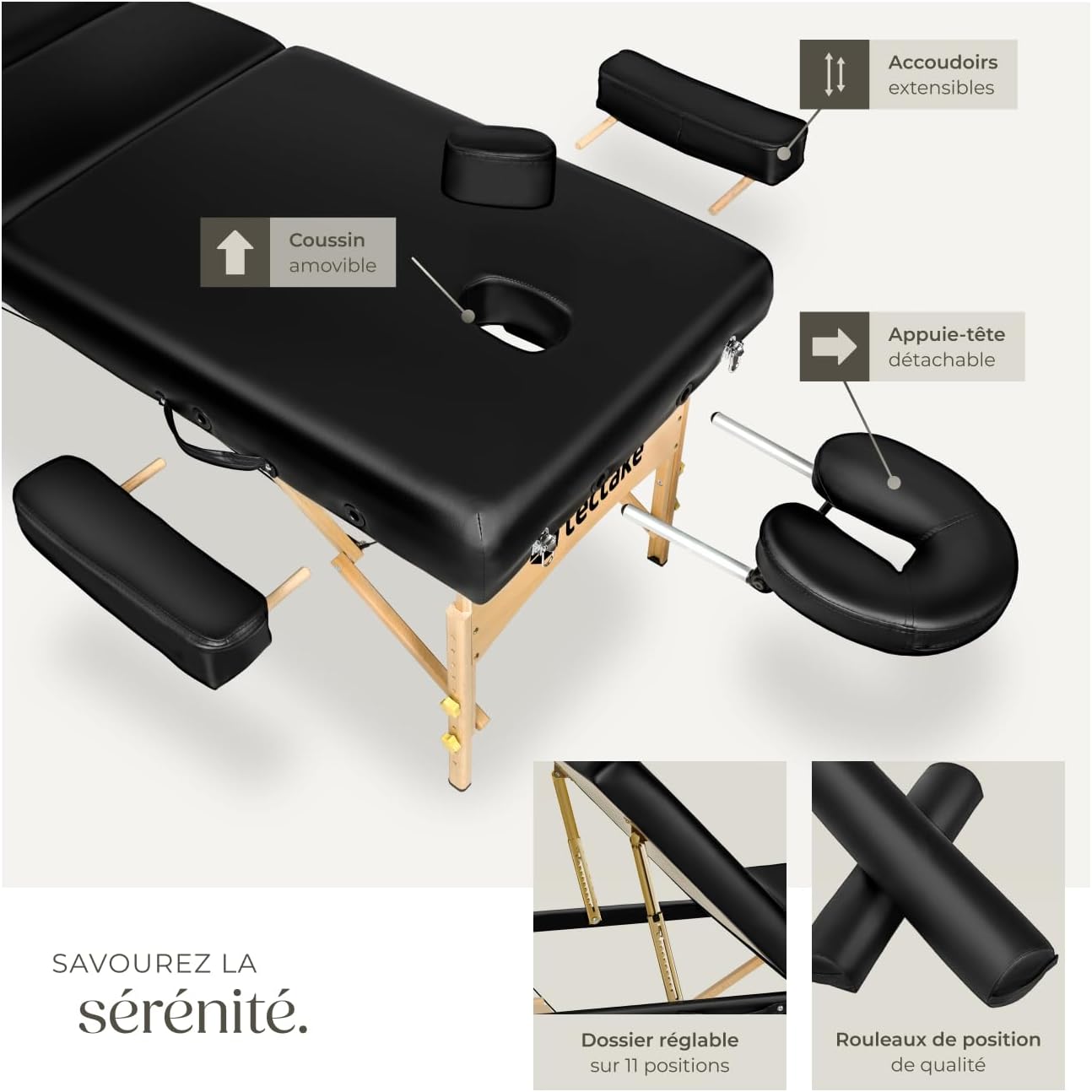 Table de massage pliante avec rembourrage épais, esthétique & ergonomique noir — Boutique Anderias