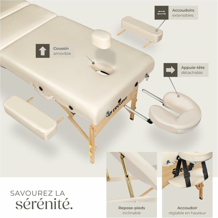 Table de massage pliante avec rembourrage épais, esthétique & ergonomique crème — Boutique Anderias