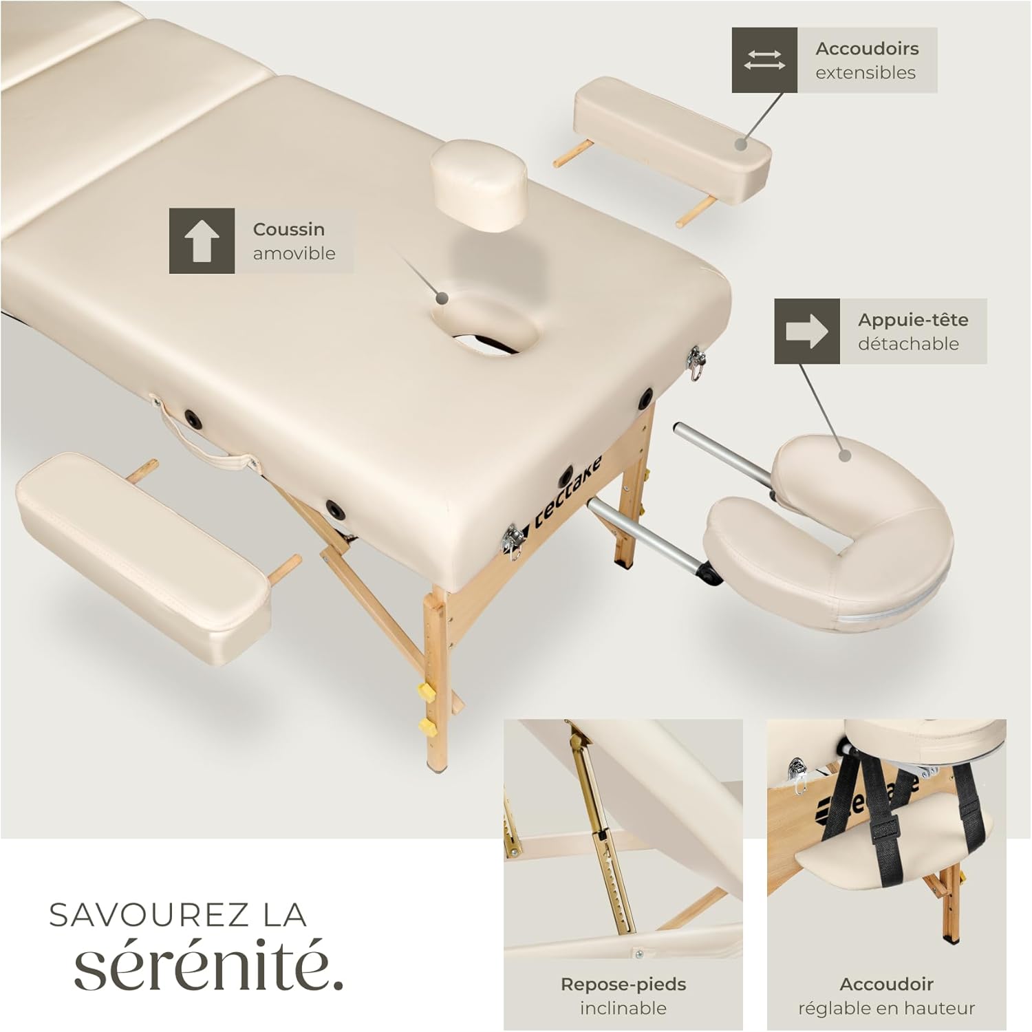 Table de massage pliante avec rembourrage épais, esthétique & ergonomique crème — Boutique Anderias