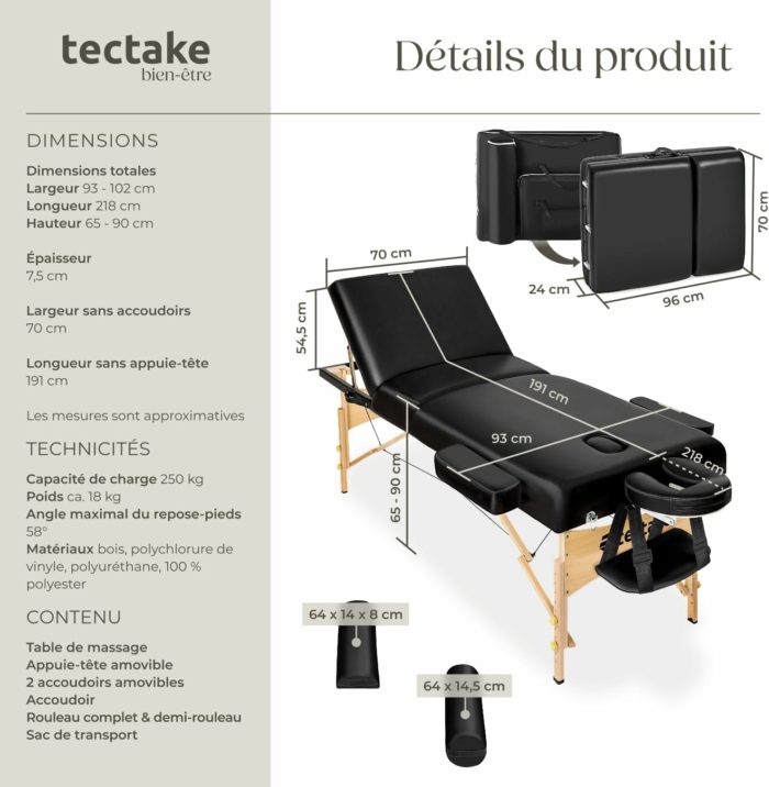Table de massage pliante avec rembourrage épais, esthétique & ergonomique noir — Boutique Anderias
