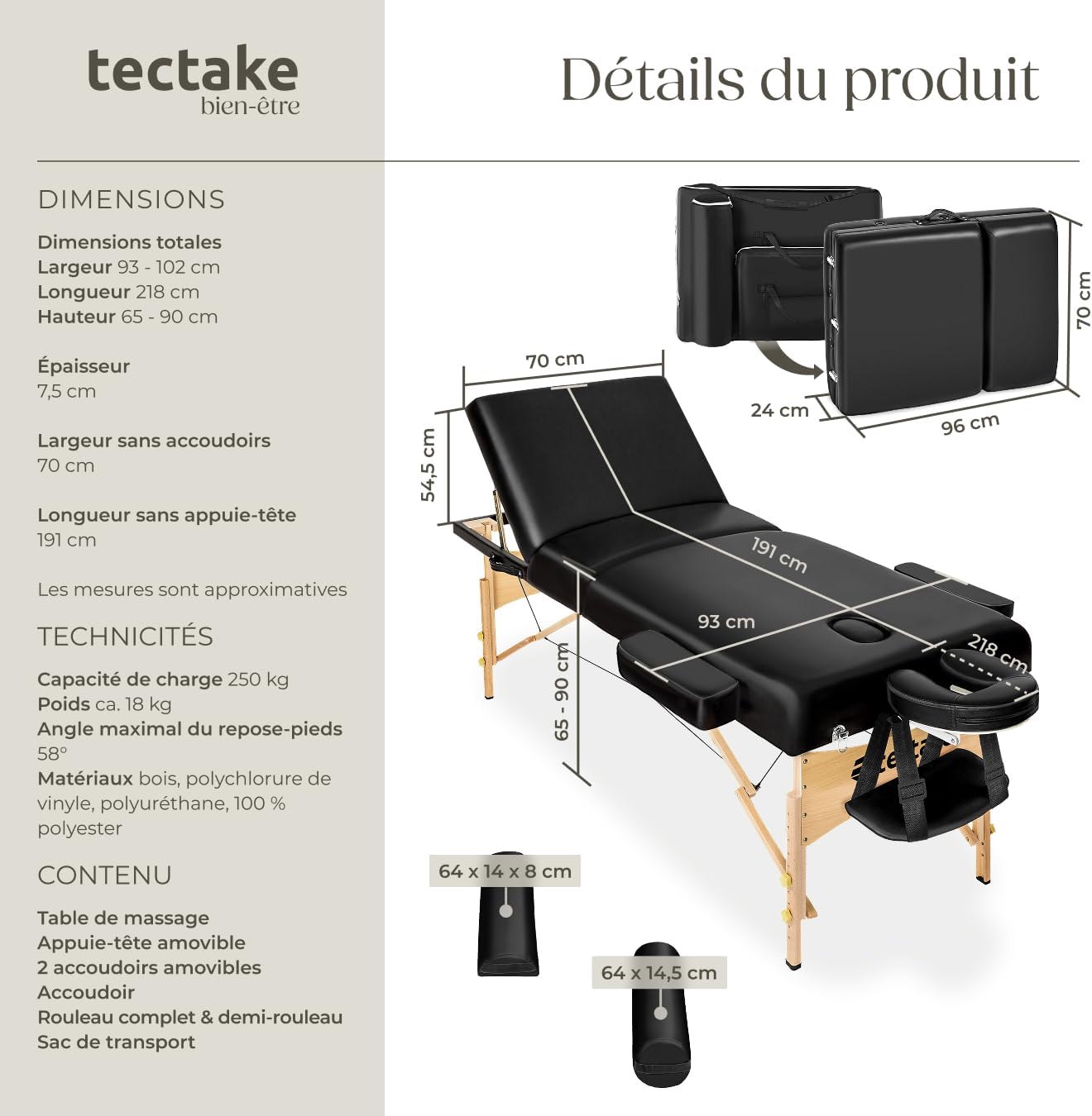 Table de massage pliante avec rembourrage épais, esthétique & ergonomique noir — Boutique Anderias