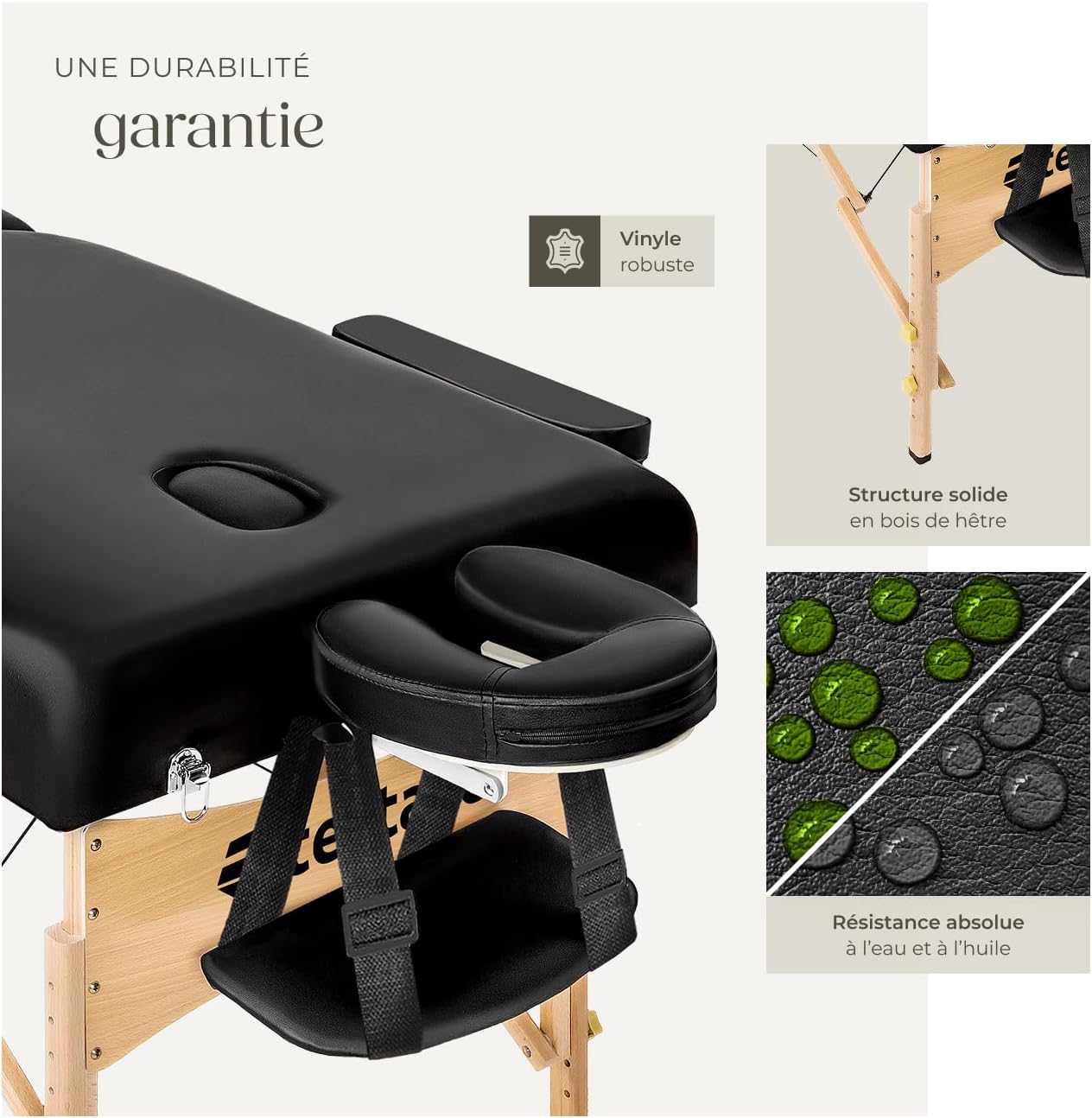 Table de massage pliante avec rembourrage épais, esthétique & ergonomique noir — Boutique Anderias