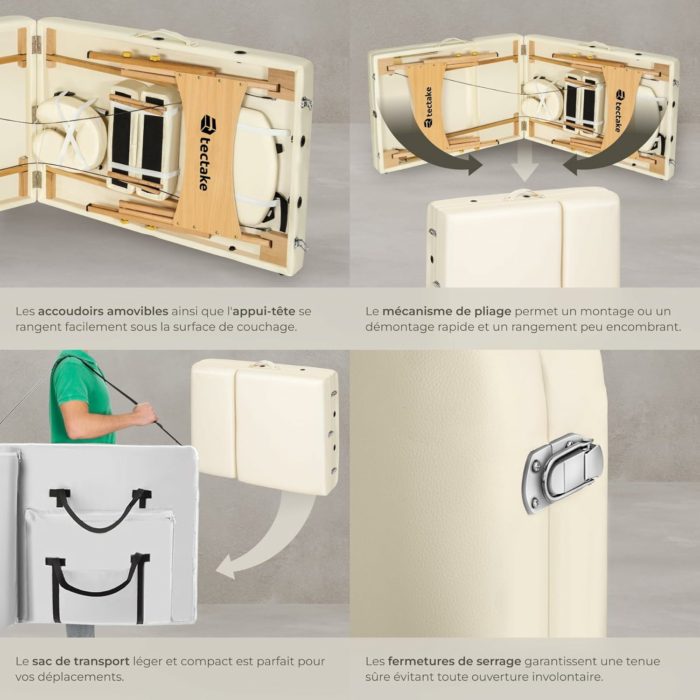 Table de massage pliante avec rembourrage épais, esthétique & ergonomique crème — Boutique Anderias