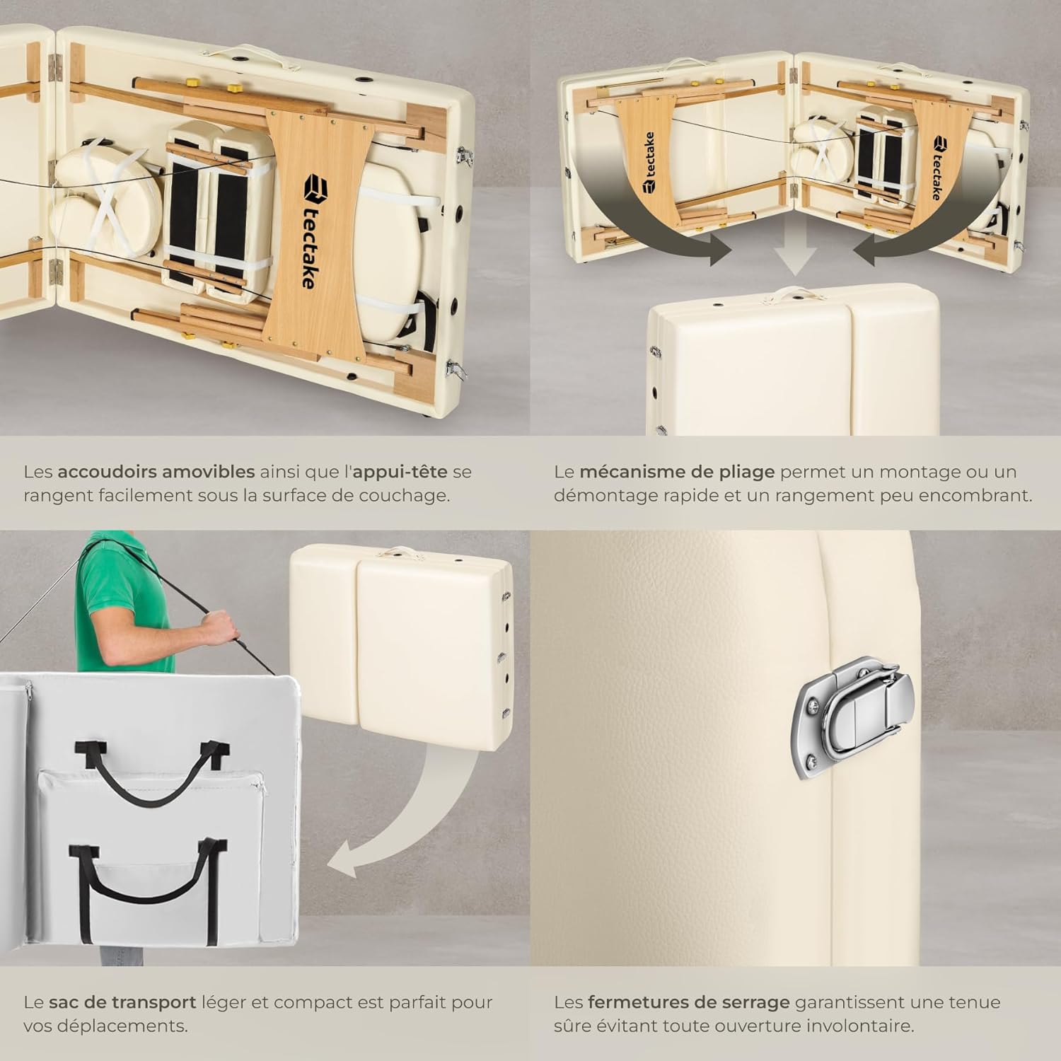 Table de massage pliante avec rembourrage épais, esthétique & ergonomique crème — Boutique Anderias