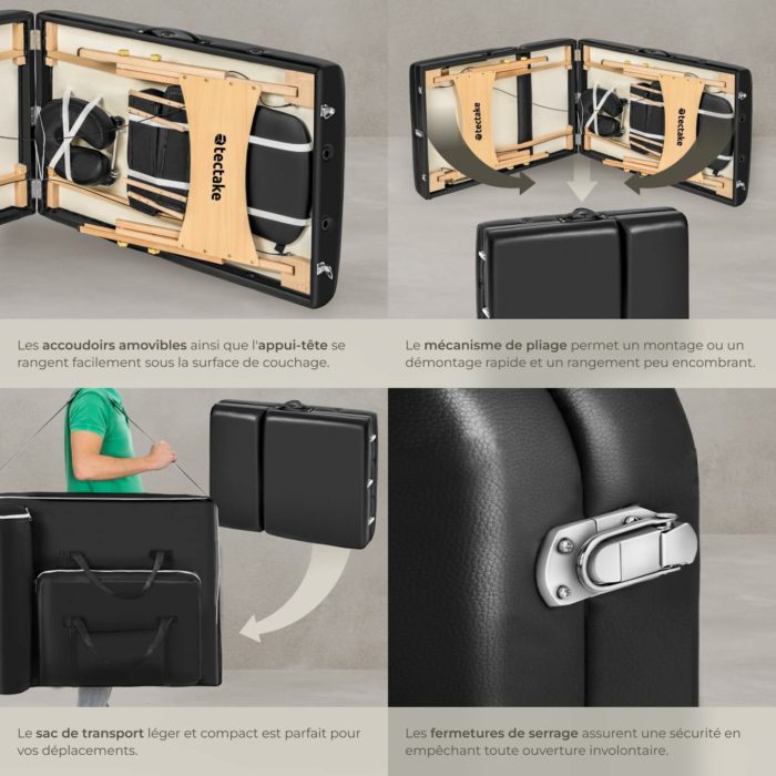 Table de massage pliante avec rembourrage épais, esthétique & ergonomique noir — Boutique Anderias