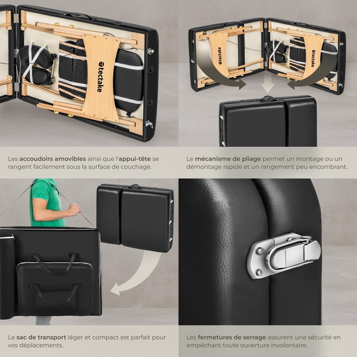 Table de massage pliante avec rembourrage épais, esthétique & ergonomique noir — Boutique Anderias