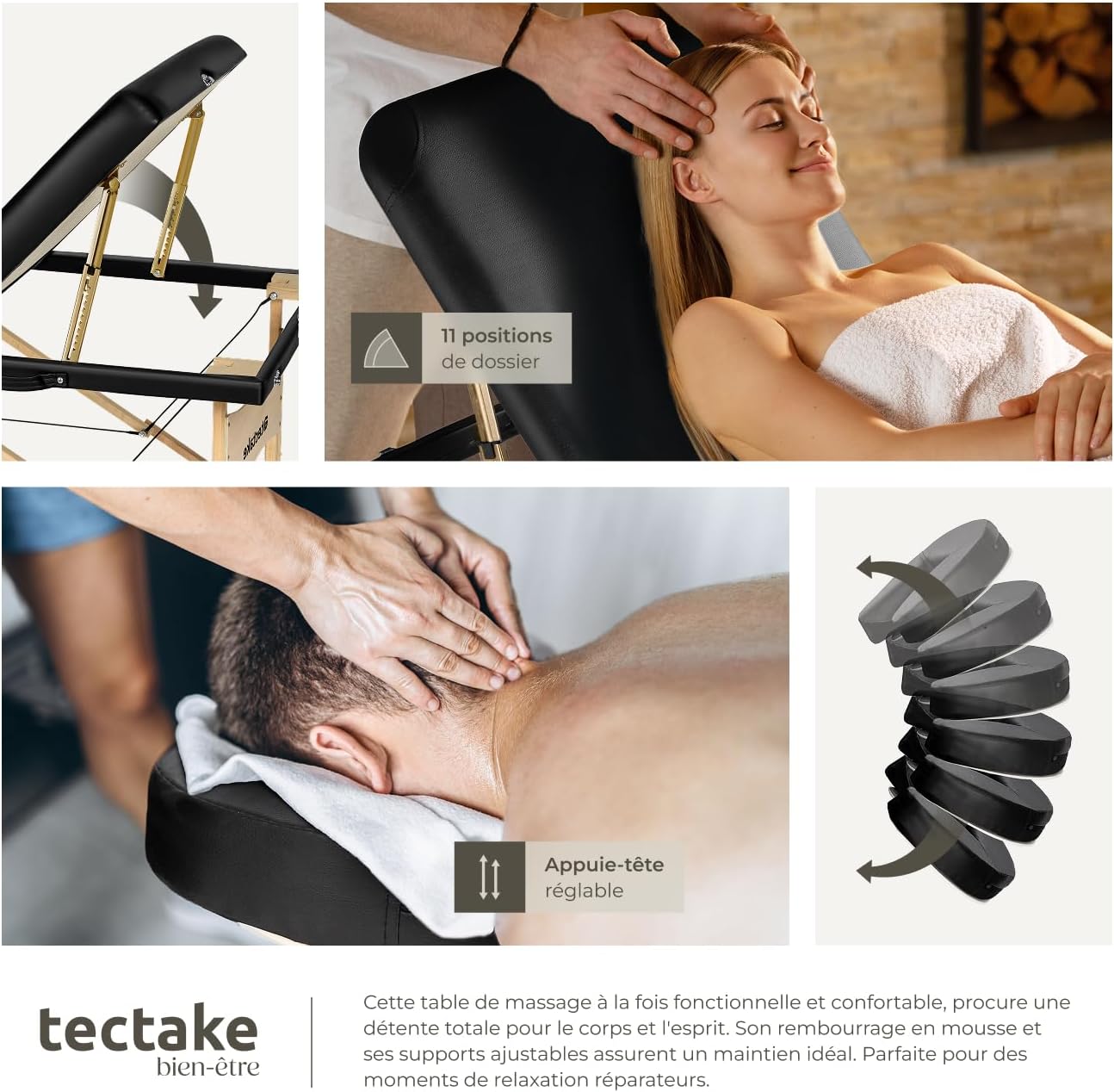 Table de massage pliante avec rembourrage épais, esthétique & ergonomique noir — Boutique Anderias
