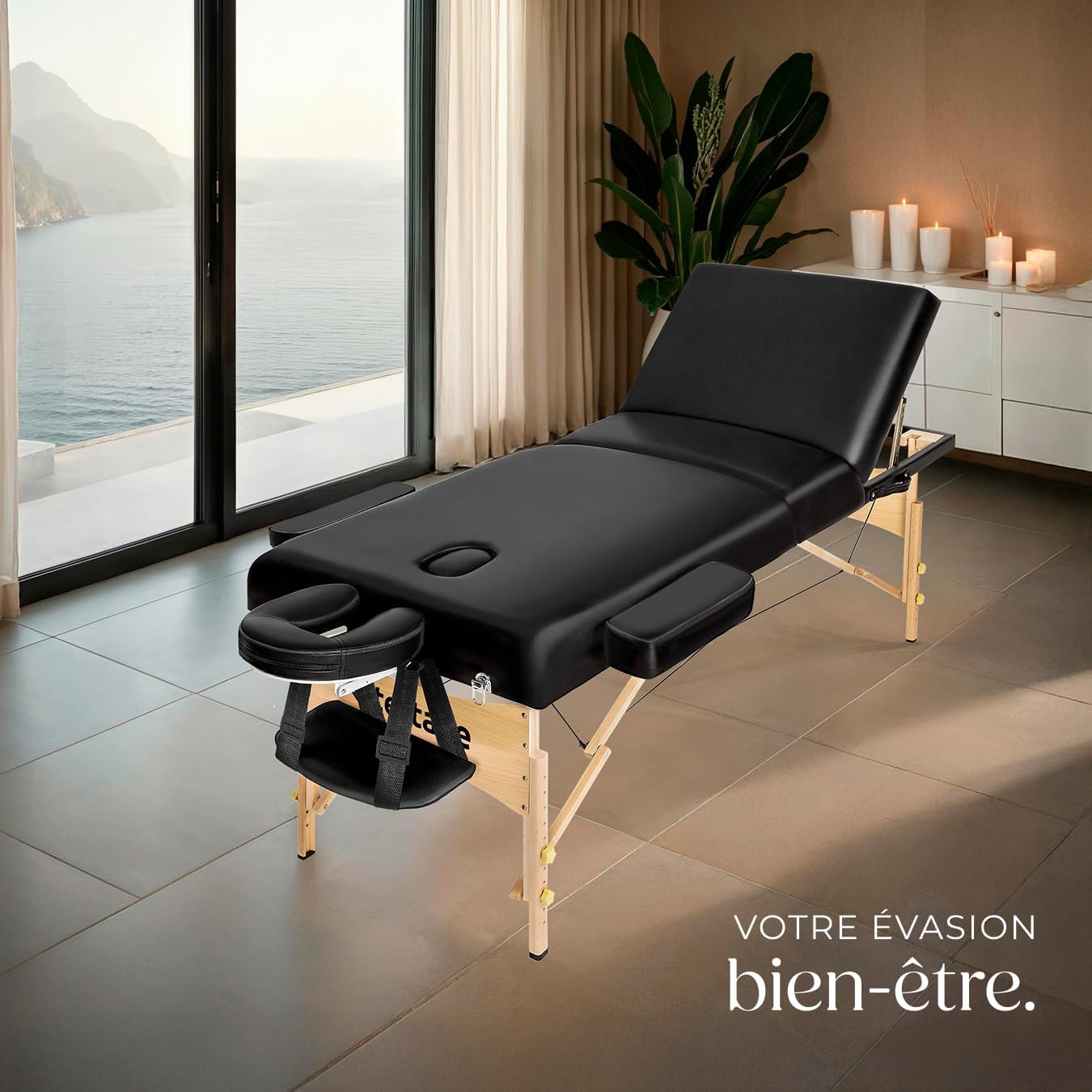 Table de massage pliante avec rembourrage épais, esthétique & ergonomique noir — Boutique Anderias