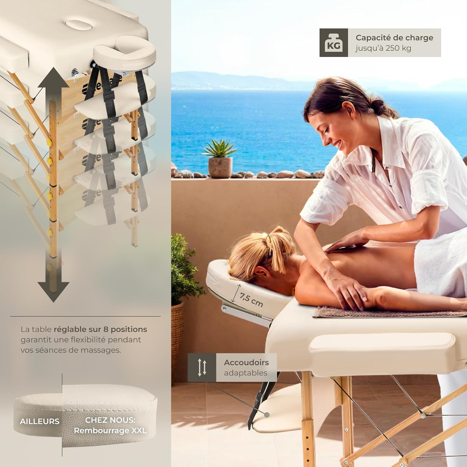 Table de massage pliante avec rembourrage épais, esthétique & ergonomique crème — Boutique Anderias