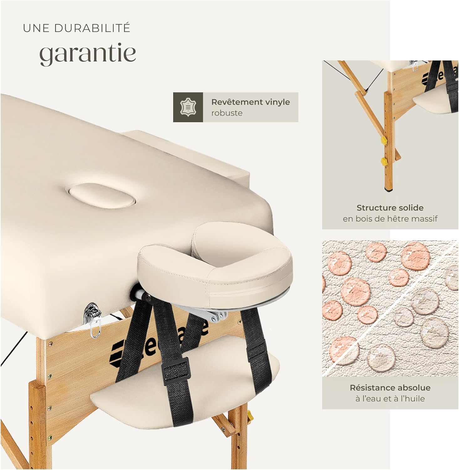 Table de massage pliante avec rembourrage épais, esthétique & ergonomique crème — Boutique Anderias