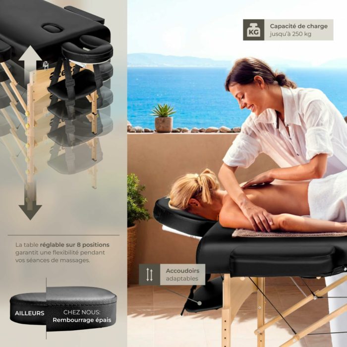 Table de massage pliante avec rembourrage épais, esthétique & ergonomique noir — Boutique Anderias
