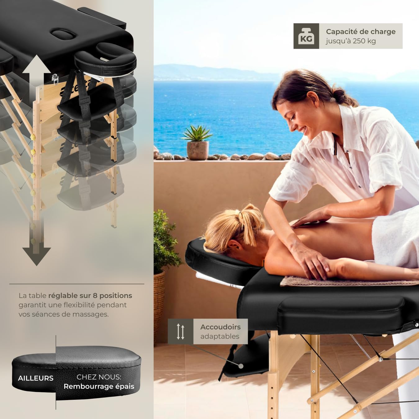 Table de massage pliante avec rembourrage épais, esthétique & ergonomique noir — Boutique Anderias