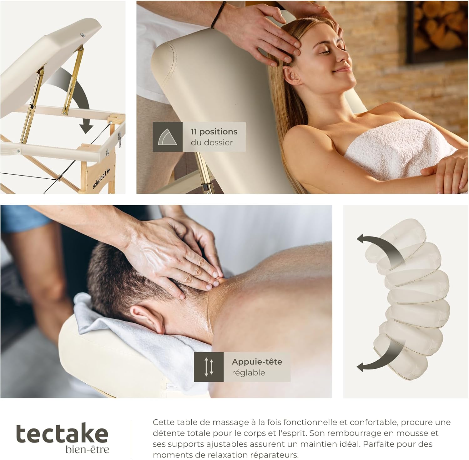 Table de massage pliante avec rembourrage épais, esthétique & ergonomique crème — Boutique Anderias