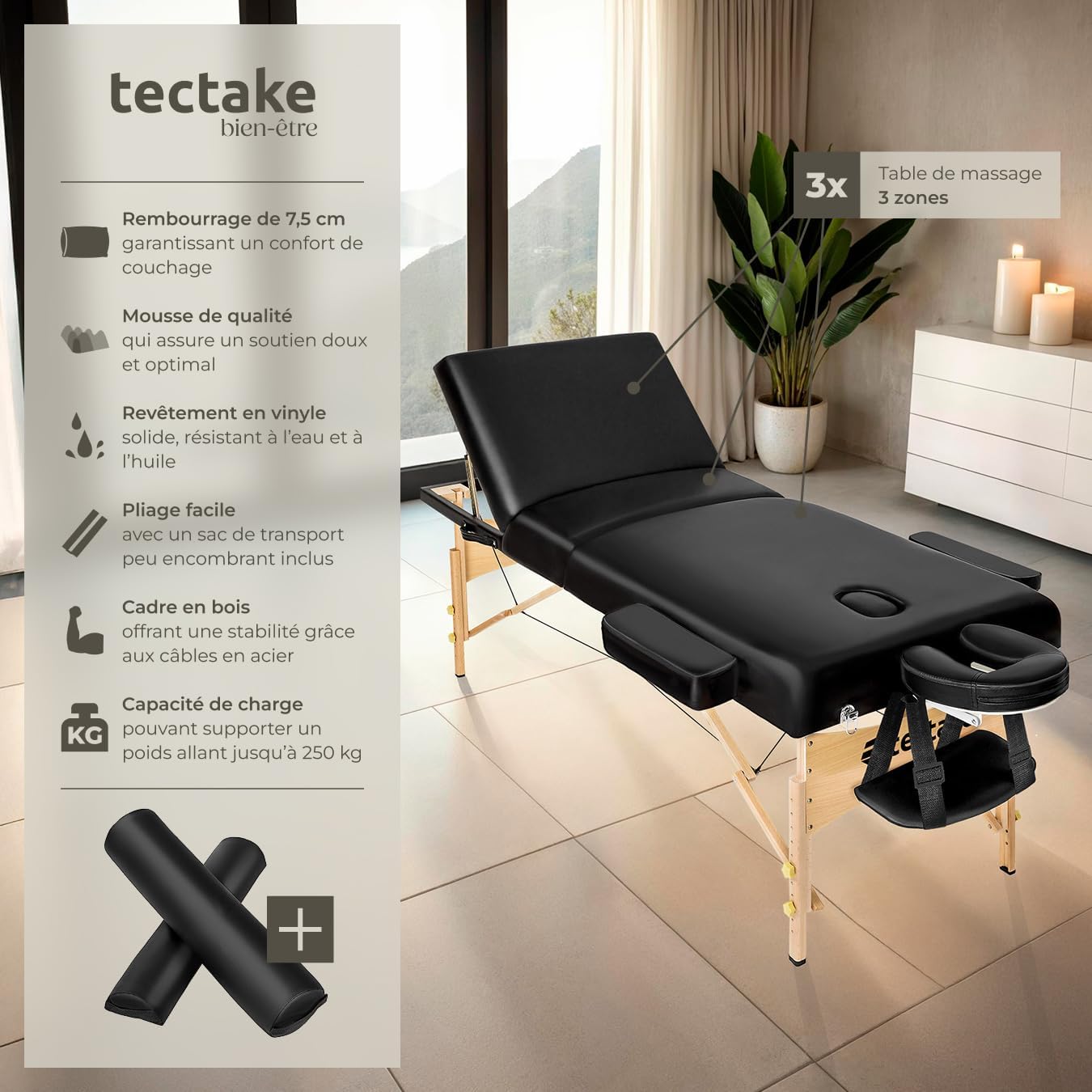 Table de massage pliante avec rembourrage épais, esthétique & ergonomique noir — Boutique Anderias