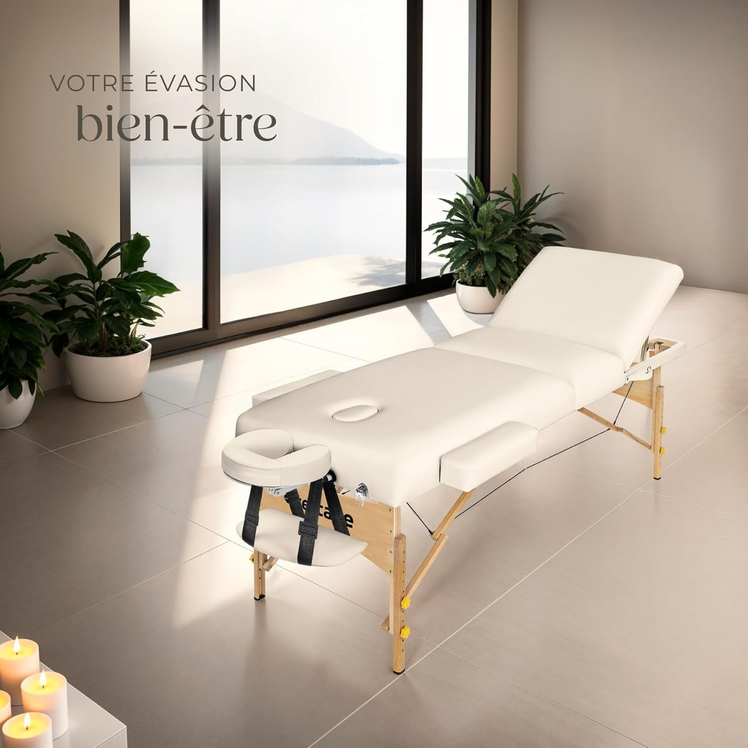 Table de massage pliante avec rembourrage épais, esthétique & ergonomique crème — Boutique Anderias